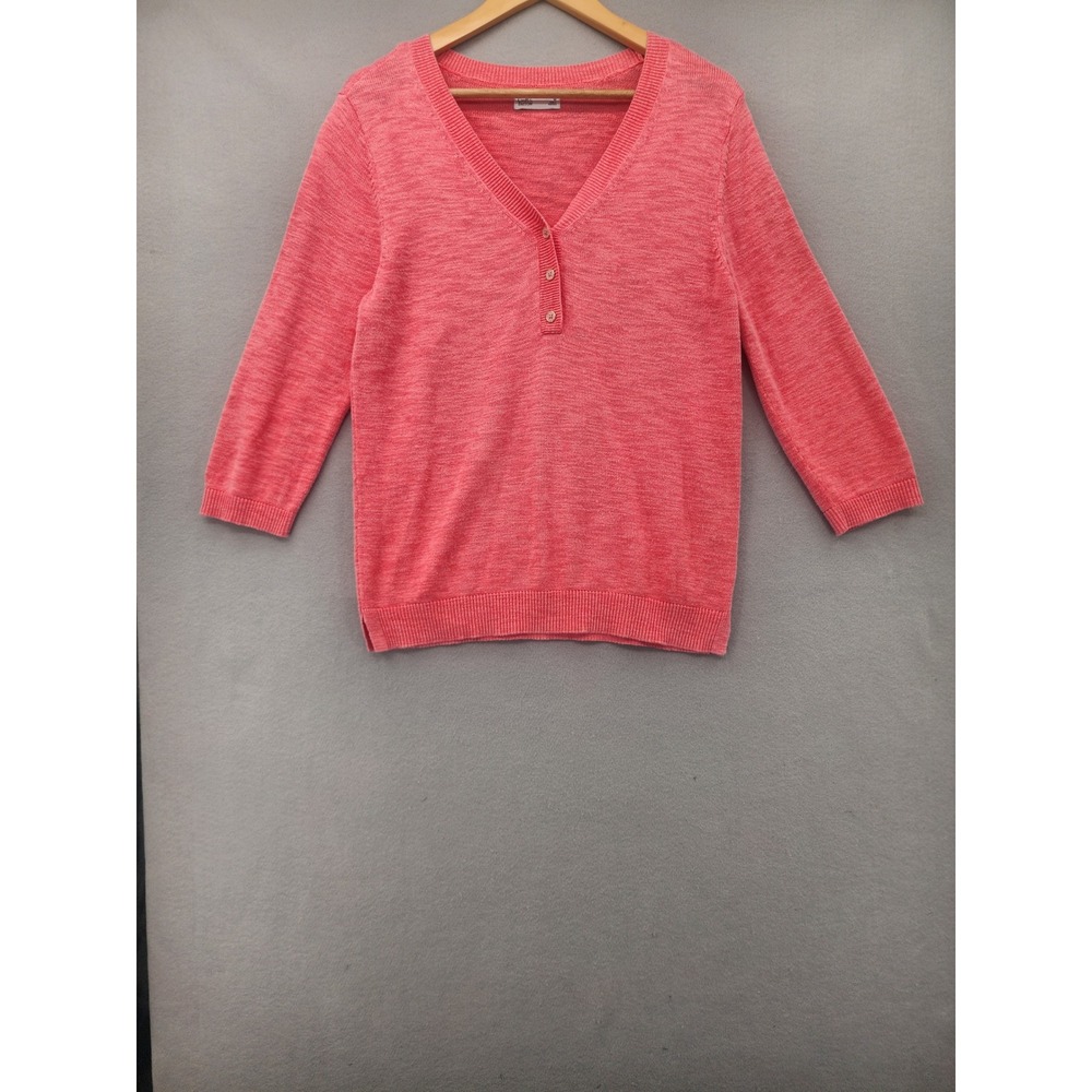 Croft & Barrow Coral Pink Henley Sweater V-Neck 3/4 Sleeve Knit Top‎ Medium M